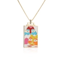 Détail d'un pendentif rectangle artistique avec émail coloré et zircons micro-sertis - Visage Abstrait Multicolore 1(21276)
