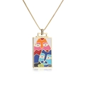 Collier rectangulaire doré avec pendentif visage en émail coloré et pierres de zircone - Visage Abstrait Multicolore 2(21277)