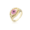 Detailed view of the 18K gold claw setting and realistic pinkish-purple evil eye inlay - Open Adjustable / Pink Purple Eyeball (11594)
