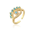 18K gold plated copper evil eye open ring with blue stones and white zircon accents - Sky Blue Evil Eye Style (11655)
