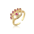 Detail of 18K gold plated evil eye ring with red zircons and micro pave crystals - Red Evil Eye Style (11658)