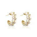 Pendientes de aro en C bañados en oro con esmalte blanco y circonitas brillantes - Estilo de Cadena (41068) / Blanco