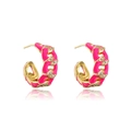Detalle de pendientes de eslabones dorados con esmalte rosa y circonitas brillantes - Estilo de Cadena (41067) / rosa intenso