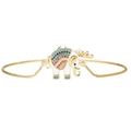 Adjustable golden box chain bracelet featuring a white enamel elephant with rainbow crystals - Gold Rainbow Elephant Style (30572)