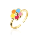 Anello aperto alla moda con fiore sorridente colorato e finitura placcata oro 18k - Stile Petalo Multicolore (11770)