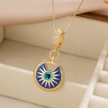 18K gold plated evil eye pendant necklace with blue enamel and zircon details - Blue Enamel Style (24842)