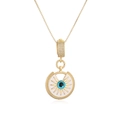 Vintage 18K gold plated Evil Eye pendant necklace with blue enamel and zircon stones - White Enamel Style (24841)