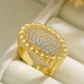 Lussuoso anello ovale placcato oro 18K con pavé di gemme di zircone cubico - Aperto Regolabile / Stile Pavé Ovale (14596)