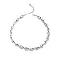 Macro detail of silver teardrop bead necklace showing lobster clasp and extender chain - Silver (24852)