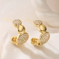 Elegant gold-tone C-shaped hoop earrings with sparkling cubic zirconia and polished beads - Pave Sphere C-Shape (45728)
