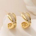 Elegante 18K vergulde C-vormige oorbellen ingelegd met micro-pave zirkonia steentjes - Afgeronde Boogstijl (45735)