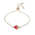Detail of adjustable box chain bracelet with red heart zircon and small cross pendant - Heart Cross Style (32428)