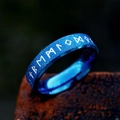 Anillo vikingo de acero inoxidable azul con grabado de runas y acabado mate elegante - Azul 6mm
