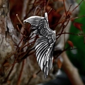Vintage stainless steel angel wing pendant necklace with detailed feather texture - Steel Color Left Style (BP8-1104)