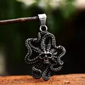 Retro roestvrijstalen octopus schedel ketting hanger in vintage zilveren look - Alleen hanger