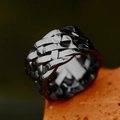 Noorse Viking ring van zwart roestvrij staal met Keltische knoop en geweven patroon - Amerikaanse Maat 7 / Zwart