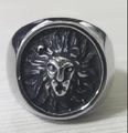 Retro stainless steel men's ring featuring a detailed silver lion head relief design - US Size 7 / Round Lion Head (BR8-1312)
