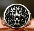 Retro titanium steel ring with carved dragon head relief in a black vintage finish - US 7 / Steel Color (Dragon)