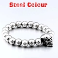 Punk style stainless steel beaded bracelet featuring a detailed skull charm in steel color - 18cm / Steel
