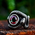 Gothic snake ring in vintage silver finish with red and black dragon eye stone inlay - US Size 7 / Red