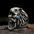 Vintage stainless steel ring featuring Native American chief carving and blue turquoise stone - US Size 7 / Turquoise Inlay Chief Style