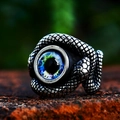 Vintage stainless steel snake ring featuring a colorful evil eye center and silver finish - US Size 7 / Blue