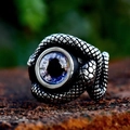 Retro punk style stainless steel snake ring with a mystic blue evil eye gemstone - Purple