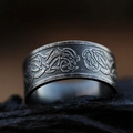 Retro stainless steel ring with Celtic knot carvings on a dark textured background - US Size 7 / Ancient Black