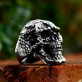 Vintage gothic skull ring for men in antique silver finish with detailed relief engraving - US Size 7 / Skull Head Style (BR8-1092)