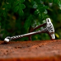 Vintage Thor's Hammer Mjölnir pendant in silver stainless steel on rustic brick - Pendant Only (No Chain)