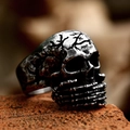 Gothic skull ring for men in vintage stainless steel with aged finish and crack details - US Size 7 / Cracked Skull Style (1094)