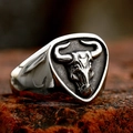 Retro stainless steel men's signet ring featuring a detailed bull head relief design - US Size 7 / Bull Head Relief (BR8-1096)
