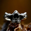 Vintage silver skull mask ring with antique finish and gothic motorcycle style detailing - US Size 7 / Skull Mask Style (BR8-1097)