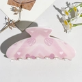 Detailed view of pink heart pattern hair claw clip with floral props and decorative background - UV Printed Square Head-Cream White 165-5