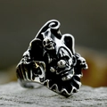 Gothic retro stainless steel ring with Joker mask and skull pattern in vintage silver finish - US Size 7 / Joker Poker Skull (1106)