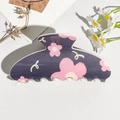Detail view of purple matte hair claw clip with pink floral patterns on a white background - UV Printed Square Head-Cream White 166-6