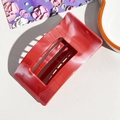 Detail shot of rectangular marble pattern red and white hair claw on white surface - 9.5cm Square - Red (89133)