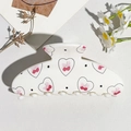 Detail of a white square hair claw clip featuring heart patterns and red cherry prints - UV Printed Square Head-Cream White 167-5