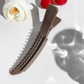 Close-up of dark brown hair clip with non-slip teeth and hollow triangular design - 14cm Grid Hair Clip - Dark Coffee