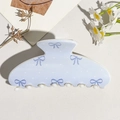 Macro detail of a light blue square hair claw clip with white dots and dark blue bows - UV Printed Square Head-Cream White 168-2