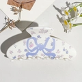 Close-up of white claw clip with purple bow print and floral pattern on white background - UV Printed Square Head-Cream White 168-3