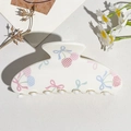 Detail of cream white resin hair claw clip with colorful cherry and bow prints - UV Printed Square Head-Cream White 168-4