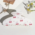 Detail of cream hair claw clip with pink cherry and heart patterns on textured background - UV Printed Square Head-Cream White 169-4