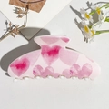 Detail view of pink heart pattern hair claw clip with white teeth for beach vacations - UV Printed Square Head-Cream White 169-5