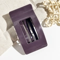 Detail view of a 9.5cm large dark purple hair claw clip with glossy finish and rectangular design - Dark Purple