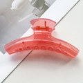 Detail view of large jelly pink acrylic hair claw clip with golden metal spring - Jelly Straight Claw Clip(89968) / PS / 11.5CM / Rose Pink