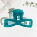 Elegant semi-transparent teal resin bow hair claw clip with a glossy vintage finish - 9.5cm Transparent Peacock Blue