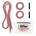 Hittevrije krulset van roze fluweel met twee scrunchies, klemmen en een opbergzakje - Flanellet / Verlengde Versie / Roze