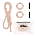 5-delige hittevrije krulset met fluwelen roller, scrunchies, clips en opbergtas - Flanellet / Verlengde Versie / Beige