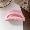 Flat matte pink square hair claw clip for women on a lifestyle magazine background - Moon Clip / Silicone / Matte Pink